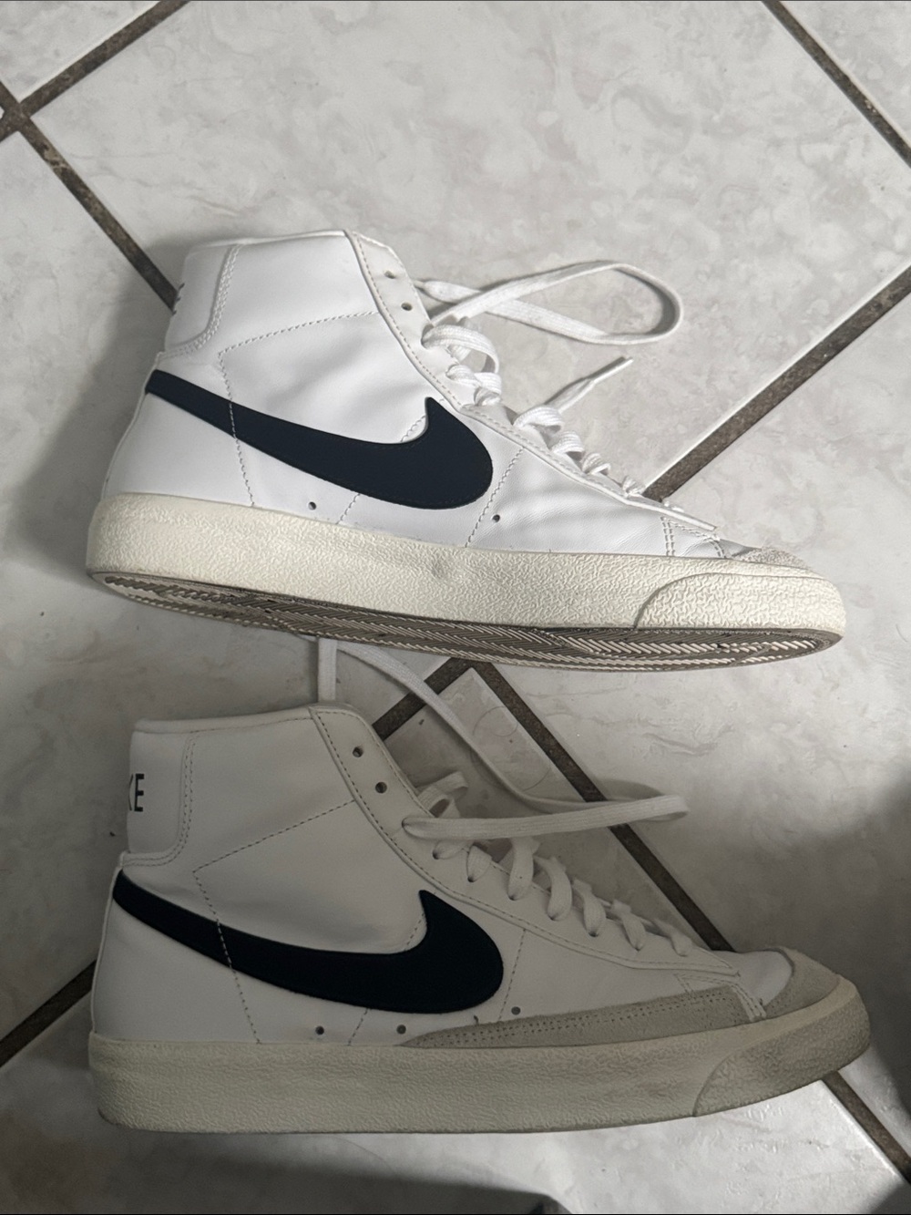 Nike Men’s White High-Top Sneakers with Navy Swoosh